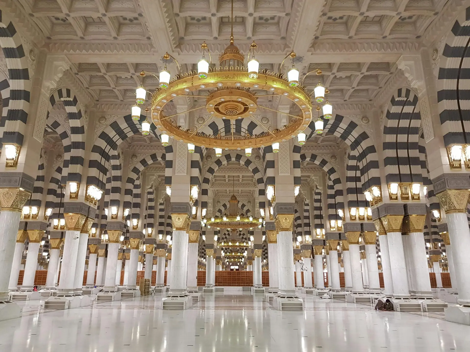 The interior of Masjid al-Haram provides pilgrims with plenty of space to pray, as well as welcome respite from the sun