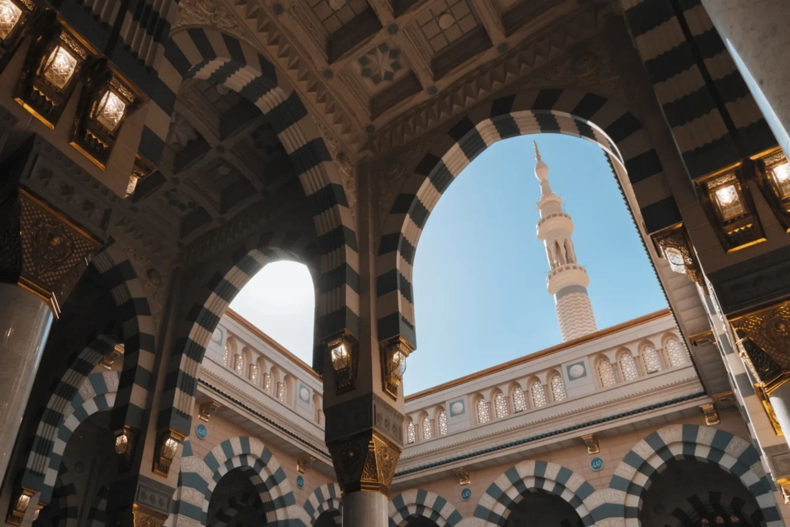 Image: Inside Masjid an-Nabawi (Mosque of the Prophet PBUH), the second holiest mosque in Islam after the Masjid al-Haram in Mecca. It is resting place of the Prophet Muhammad (SAW).