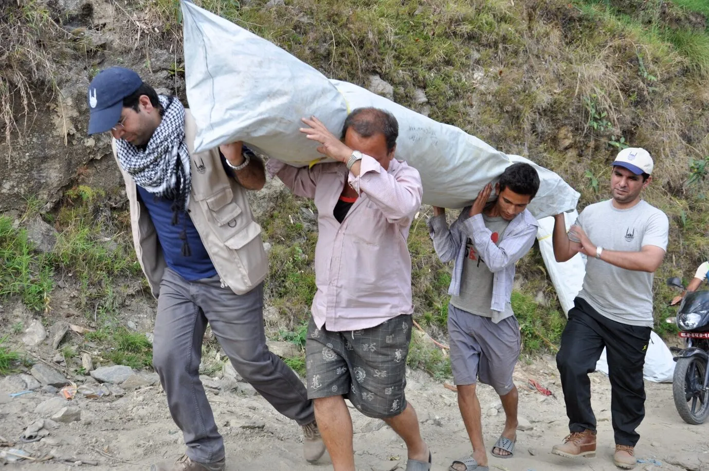 Islamic Relief staff distribute tents to those affected by the Nepal earthquake in 2015