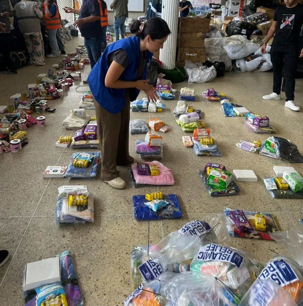 Islamic Relief partner’s packs include oil, cans of meat and tuna, powdered milk, sanitary pads, toothbrushes, toothpaste, and toilet paper